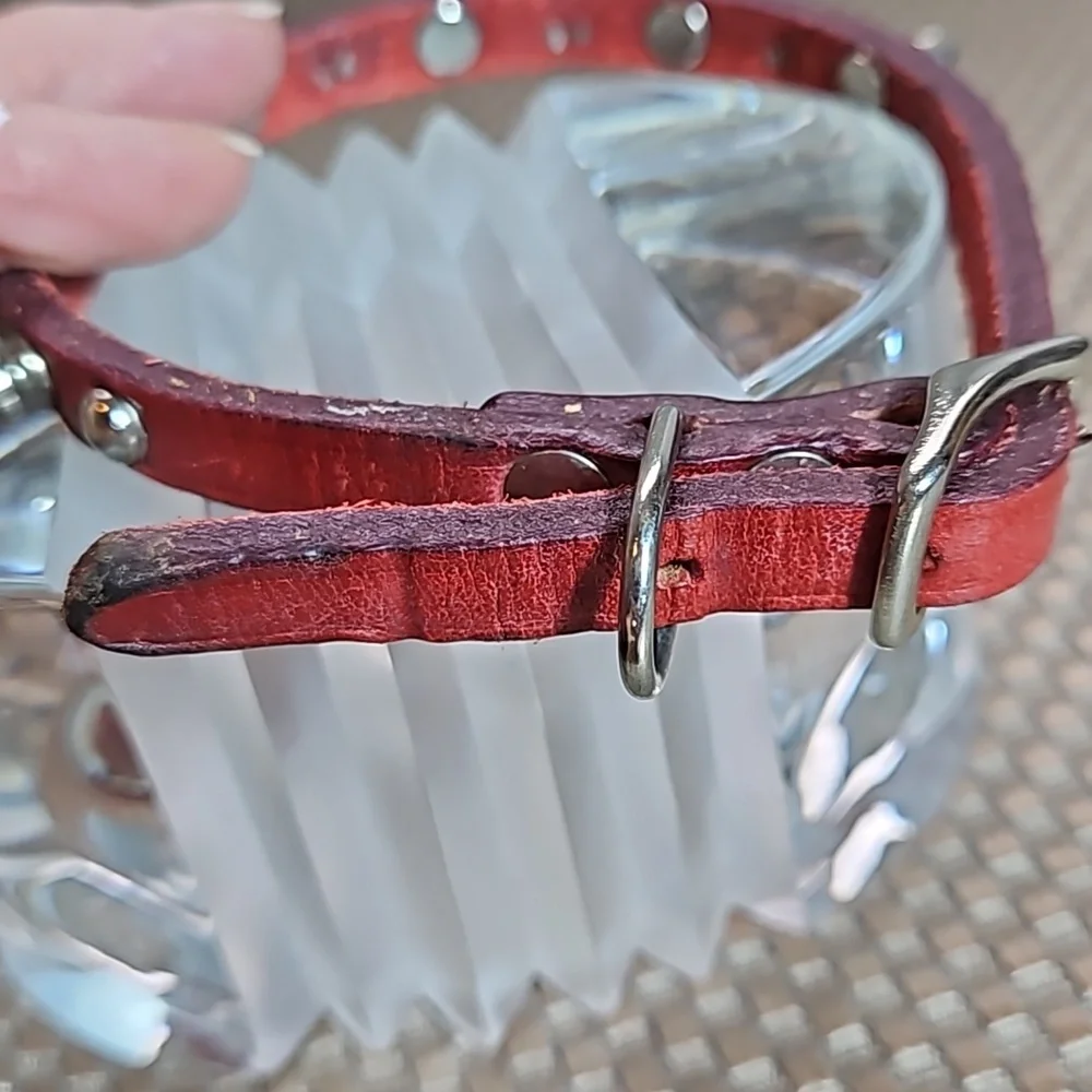 Red leather studded dog collar - size small